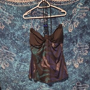 Warehouse Black and Blue Patterned Tank Top